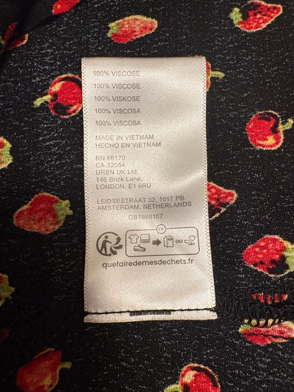 Kimchi Blue Black Mini Dress with Red & Gold Strawberry Print L - Picture 8 of 8